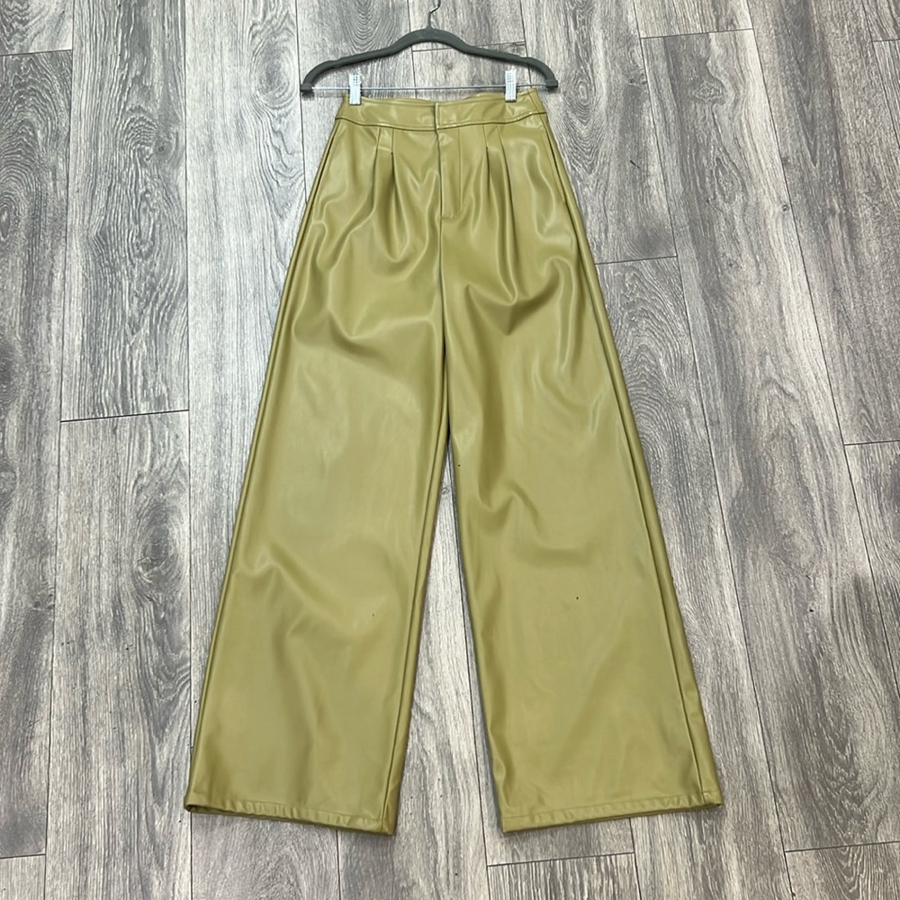Faux leather olive green pants